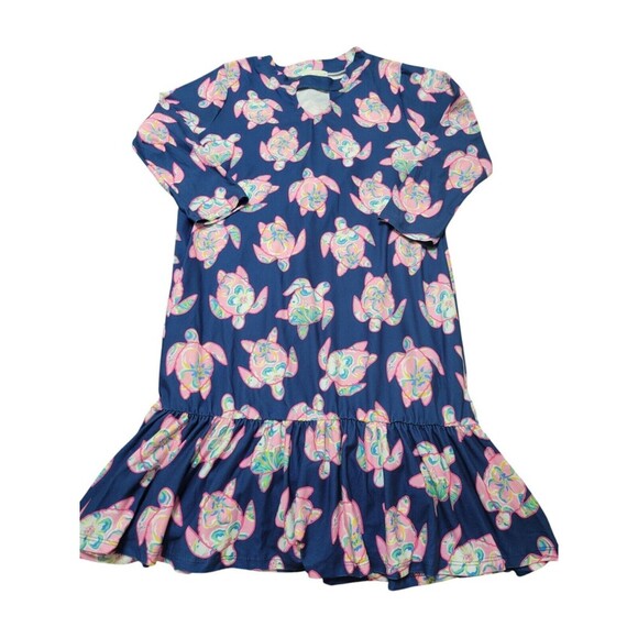 Simply Southern Dress Small Blue Pink Turtle Print 3/4 Sleeve Ruffle Hem F12.3 - Picture 9 of 11